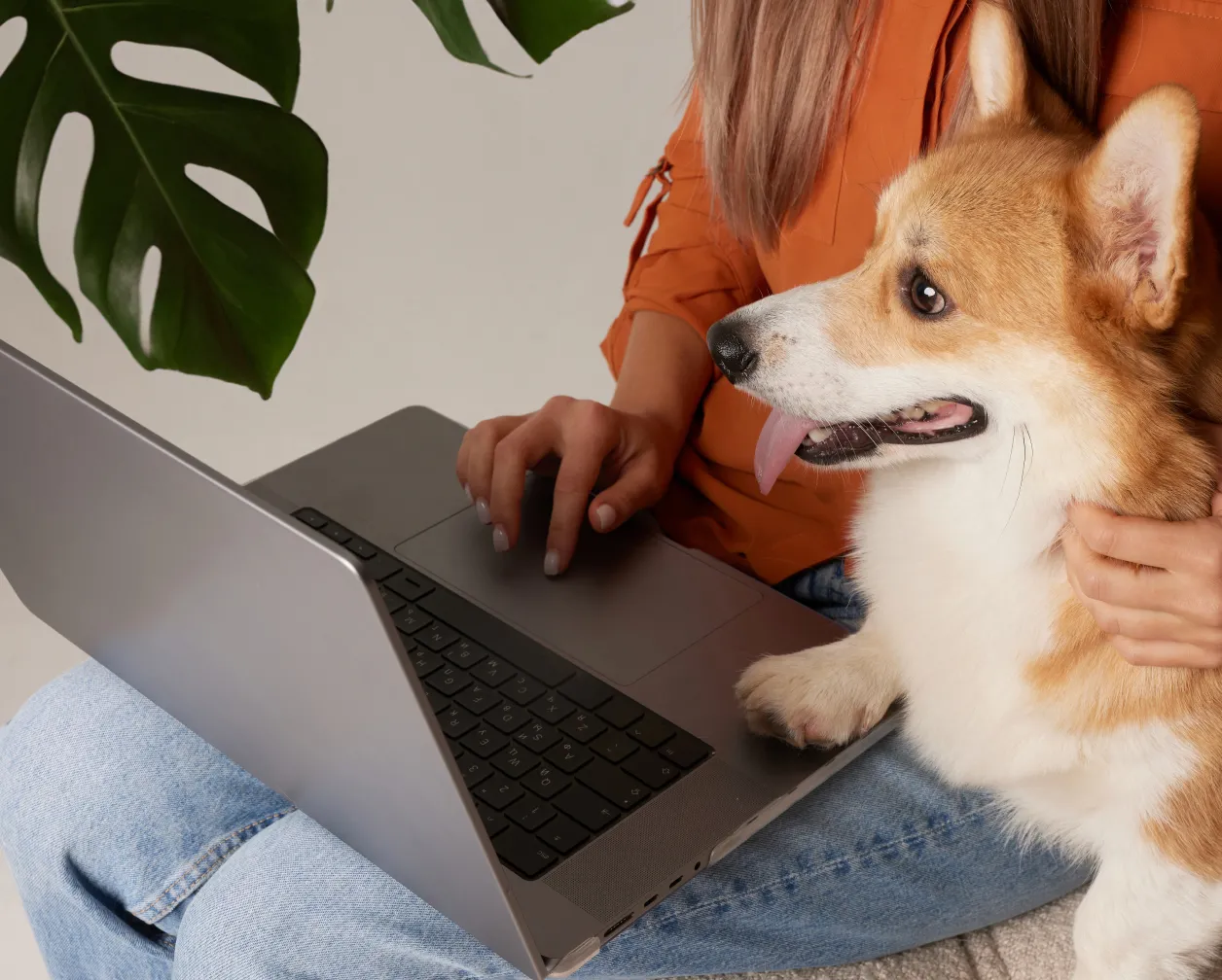 A woman using a laptop to work from home